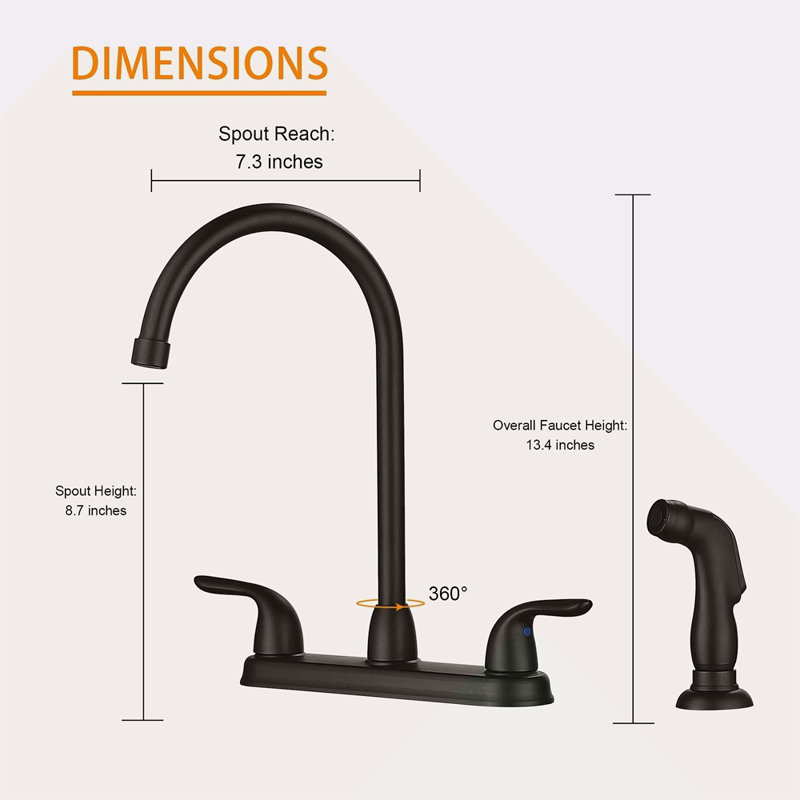 Kitchen Sink Faucet With 2 Handles And Pull-Out Side Sprayer, 4-Hole Installation, Matte Black