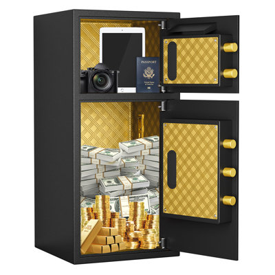 Grand coffre-fort de sécurité numérique à double porte avec protection imperméable ignifuge, code caché et conception anti-indiscret pour un bureau à domicile.