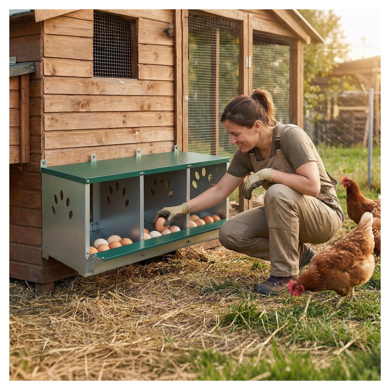 3 boîtes de nidification en acier galvanisé à 3 compartiments pour poulets