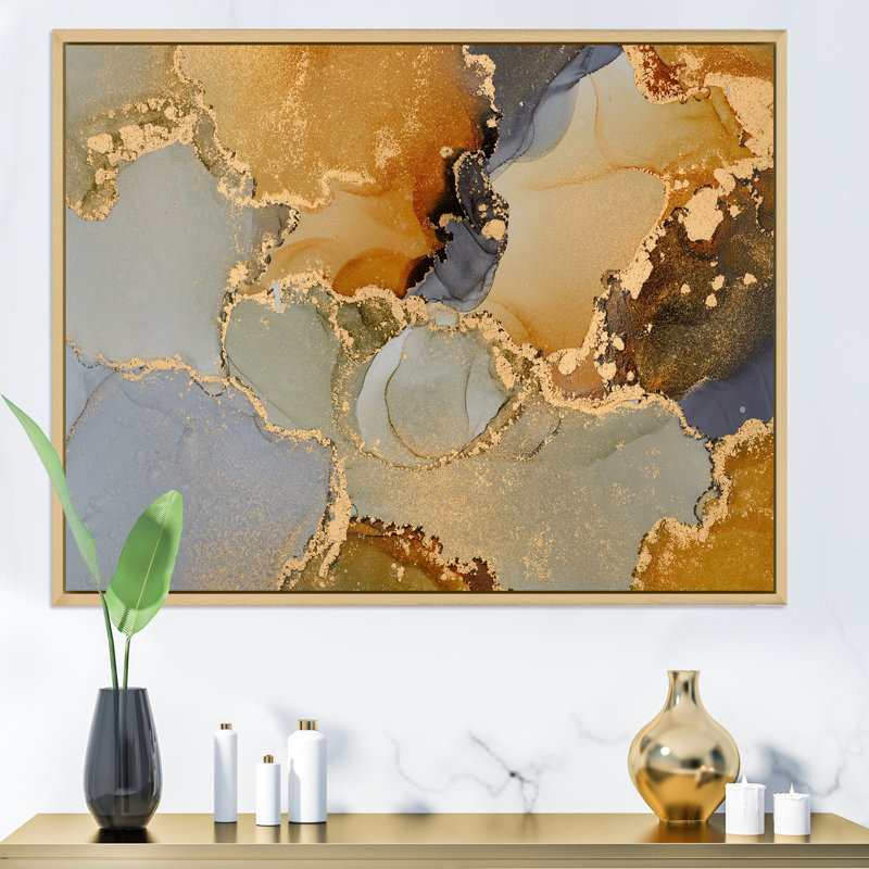 «Brown Luxury Abstract Fluid Art I», reproduction d'art sur toile moderne, H 12 po x l 20 po x P 1 po