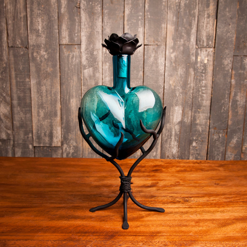 Anibar Handmade Glass Decorative Bottle, 14" H x 7" W x 4" D, Aqua