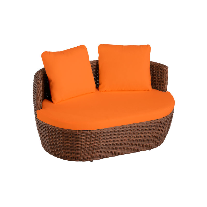 Amariz 28'' Wide Wicker Loveseat with Cushions, Orange, Gray