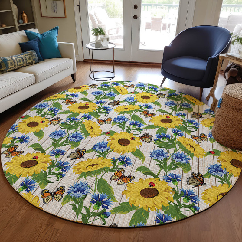 Conness Washable Floral Indoor / Outdoor Rug, Round 8'