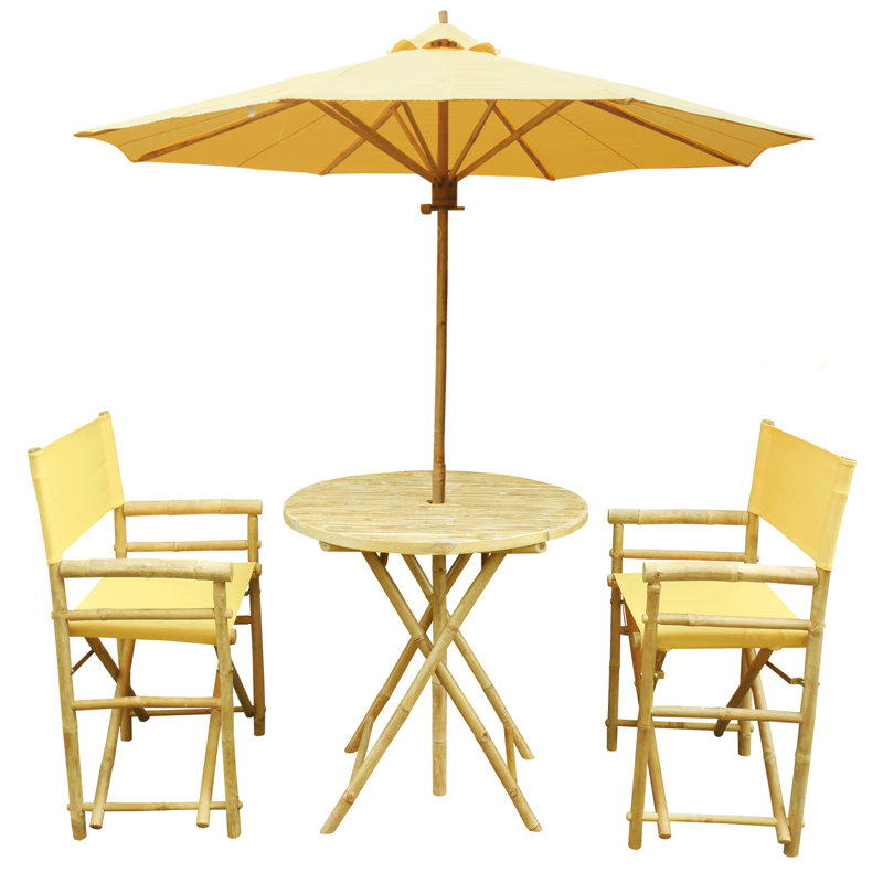 Sinta 2 - Person Bamboo Wood Patio Dining Set with Round Table, Yellow