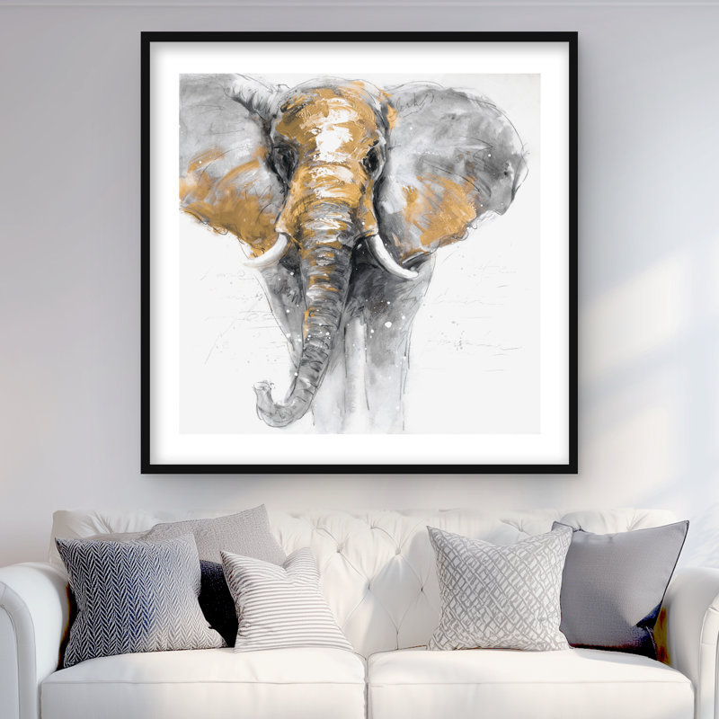 Golden Elephant - reproduction encadrée dorée mate pour la décoration intérieure
