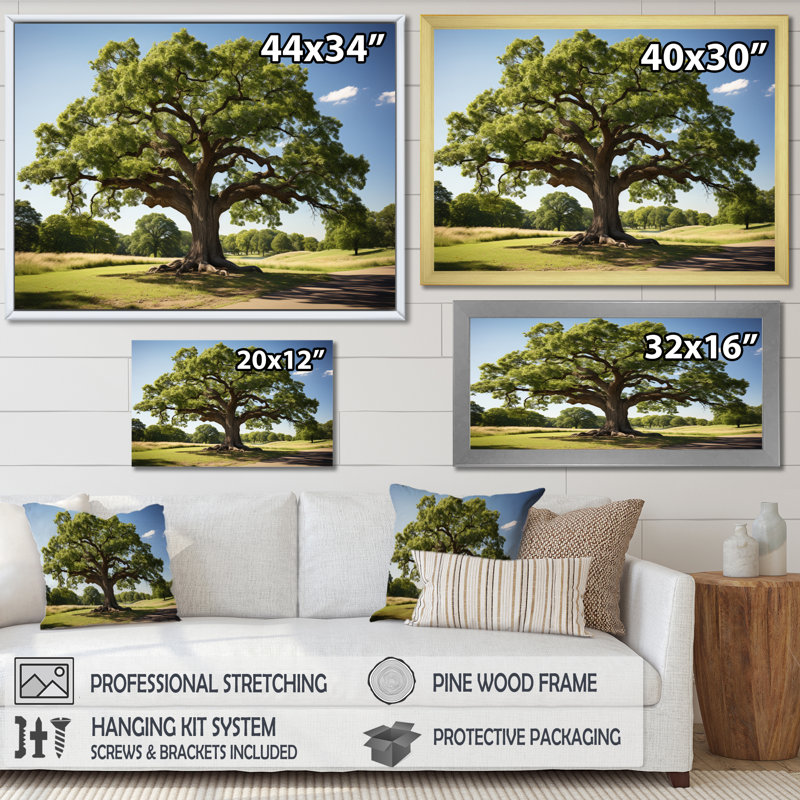 Trees Oak Majestic Oak II - Floral Wall Decor99, Noir, H 30 po x l 40 po x P 1,5 po