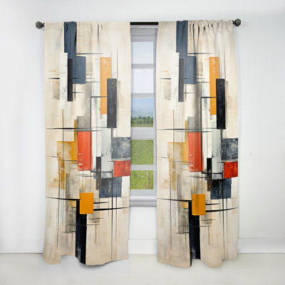 Ivory Illusions Abstract Shapes - Modern Velvet Curtain - Room Darkening - 1 Panel