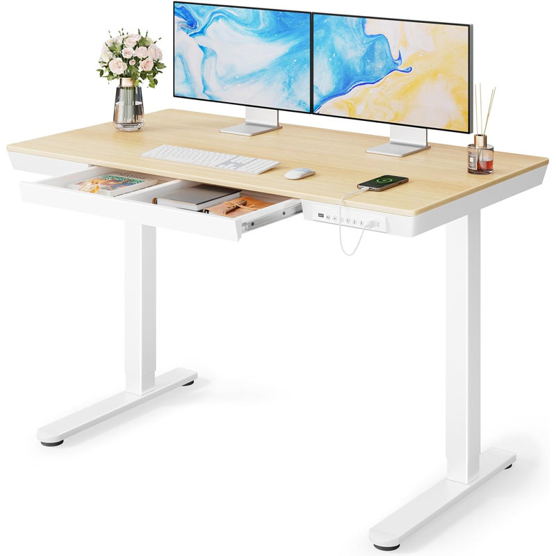 Bureau d'ordinateur l 48 po Mayeda, Naturel / blanc
