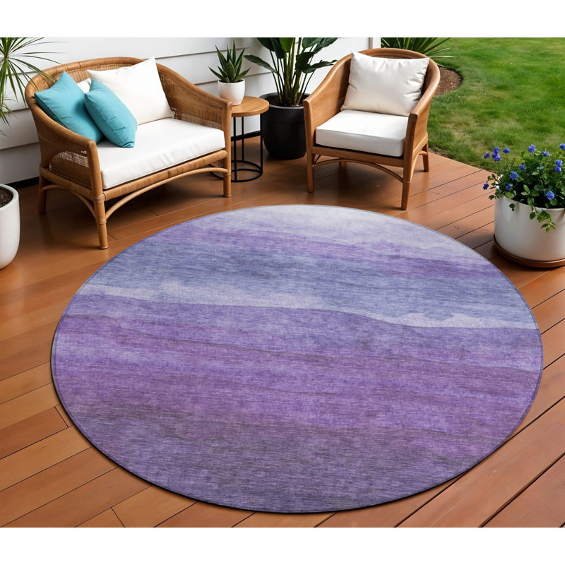 Tapis d'intérieur rond lavable abstrait mauve et lavande Everette 8 pi Everette