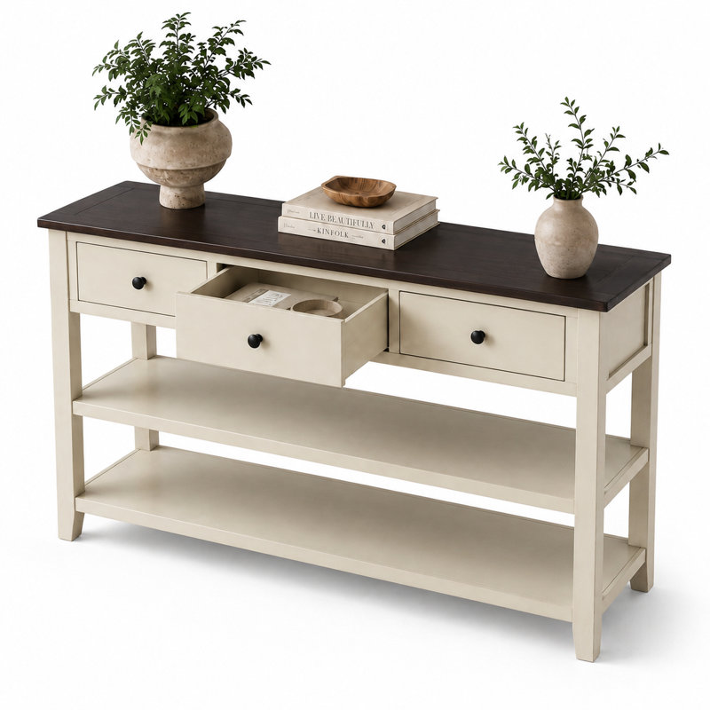 Console Cabras, Bois espresso, Beige, H 30 po x l 50 po x P 16 po