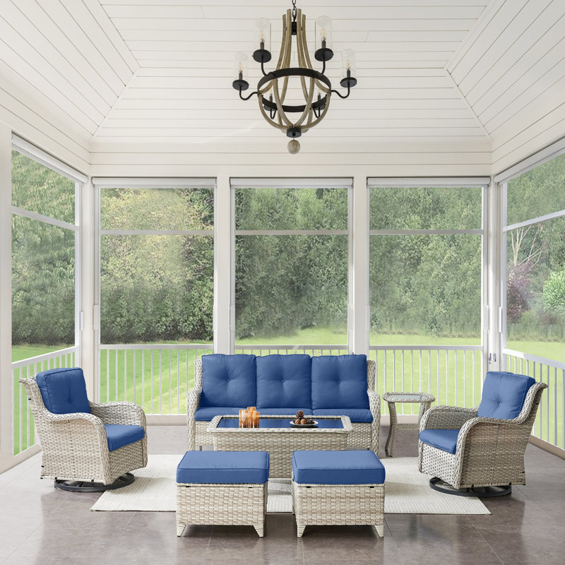 Tonry 5 - Person Patio Conversation Set with Cushions, Navy
