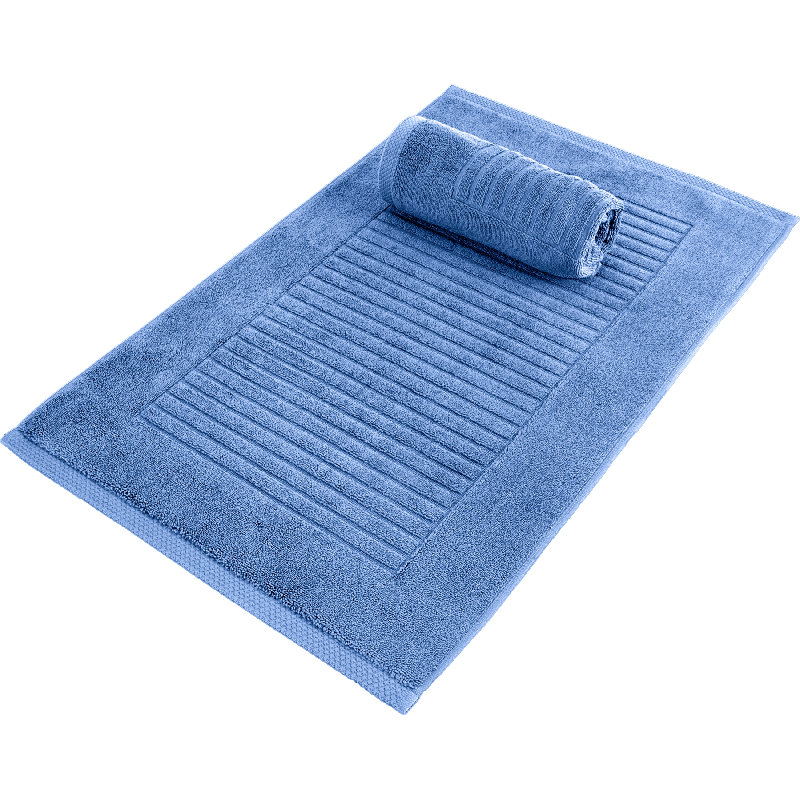Haralan Ribbed Piano Key Bath Rug - Luxurious 100% Turkish Cotton for Ultimate Comfort and Absorbency - Set of 2, Blue
