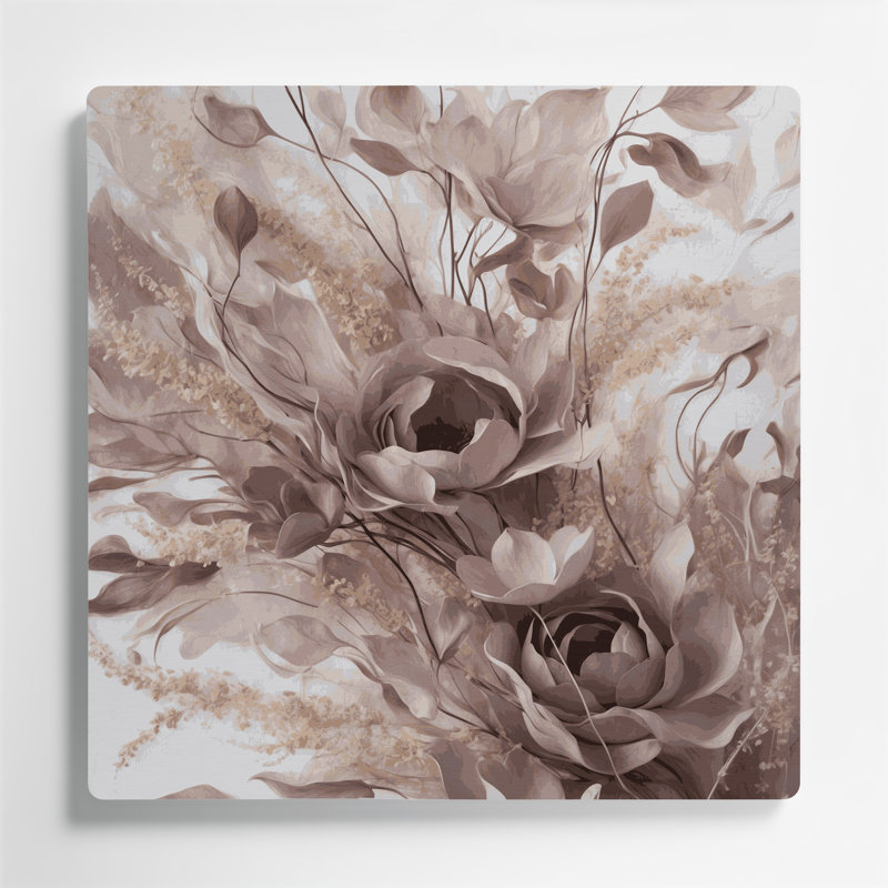 Abstrait floral 36, art mural gris en métal, H 8 po x l 8 po