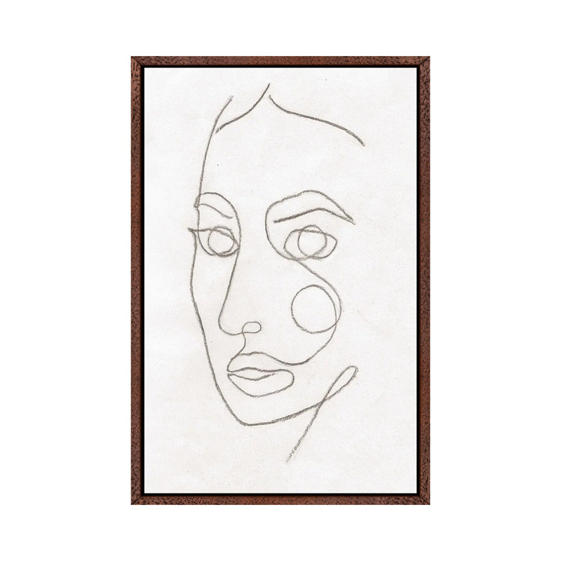 Line Art Woman Face II by Whales Way - Print on Canvas, 66.04cm H x 45.72cm W x 3.81cm D, Classic Brown Wood Framed
