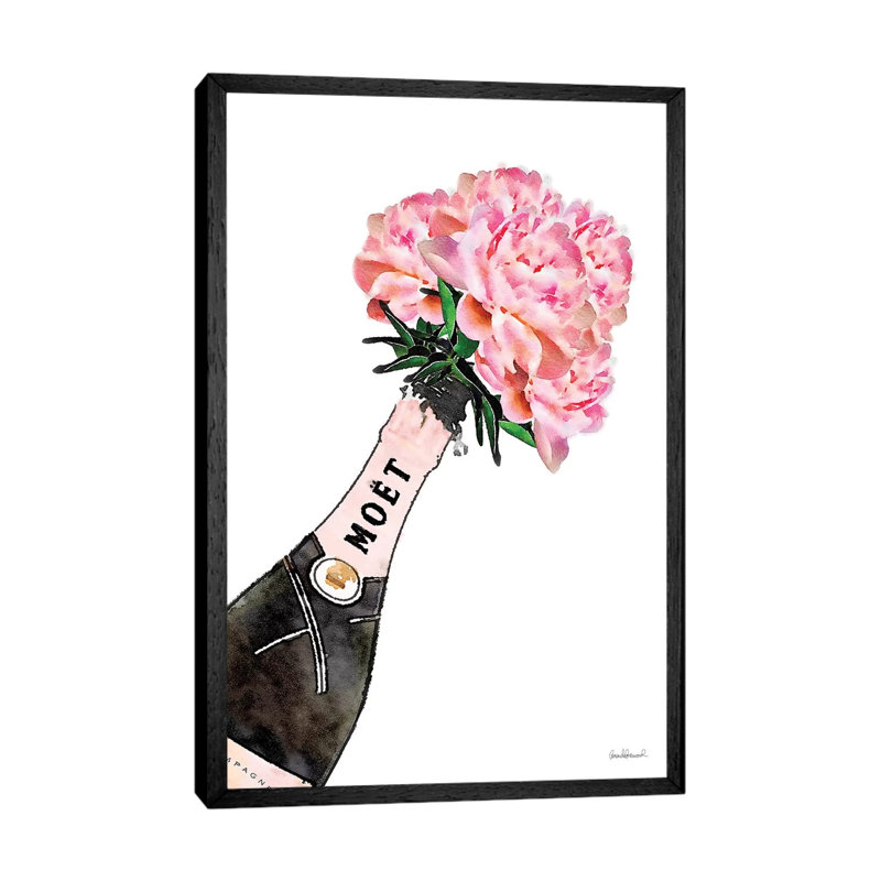Champagne Pink Splash Peony V by Amanda Greenwood - Print on Canvas, 66.04 cm H x 45.72 cm W, Black Framed Canvas