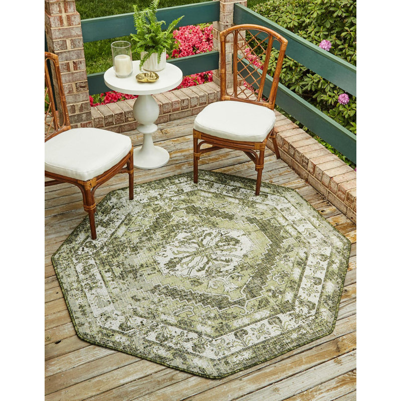 Tapis intérieur / extérieur en polypropylène tissé à la machine Valerie, Octogone 5 pi 3 po x 5 pi 3 po