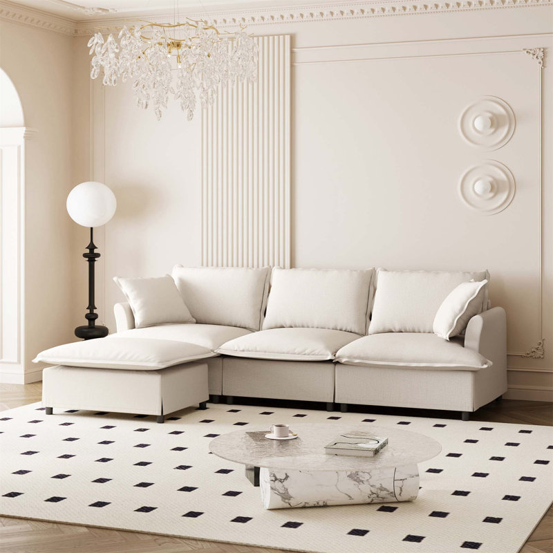 Canapé modulaire avec repose-pieds Chenille, Beige