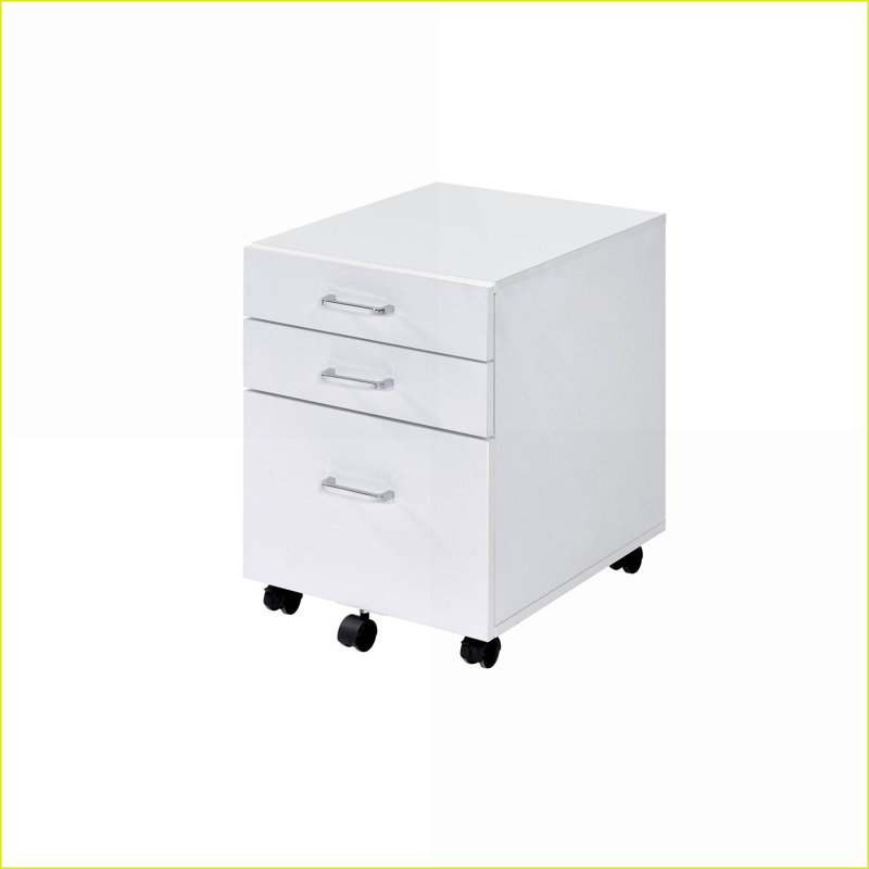 Classeurs: blanc neige moderne & amp; Chrome, 3 tiroirs, 5 roues, assemblé | Bois synthétique | Blanc