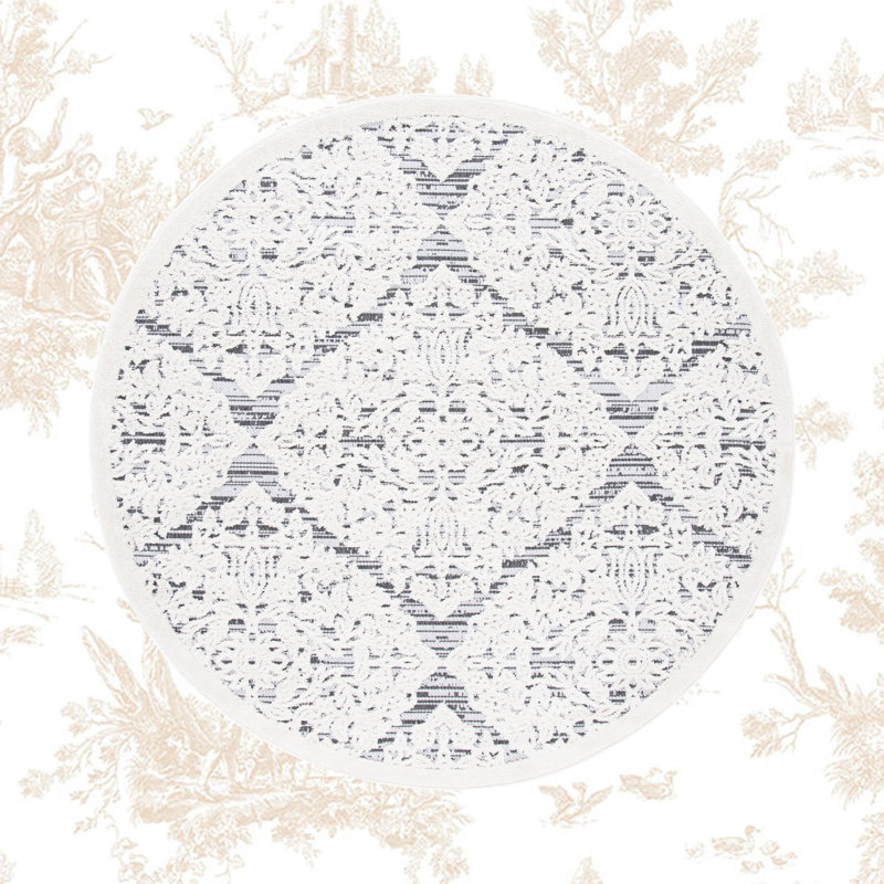 Areena Geometric Ivory/Gray Indoor / Outdoor Area Rug, Round 6'7"
