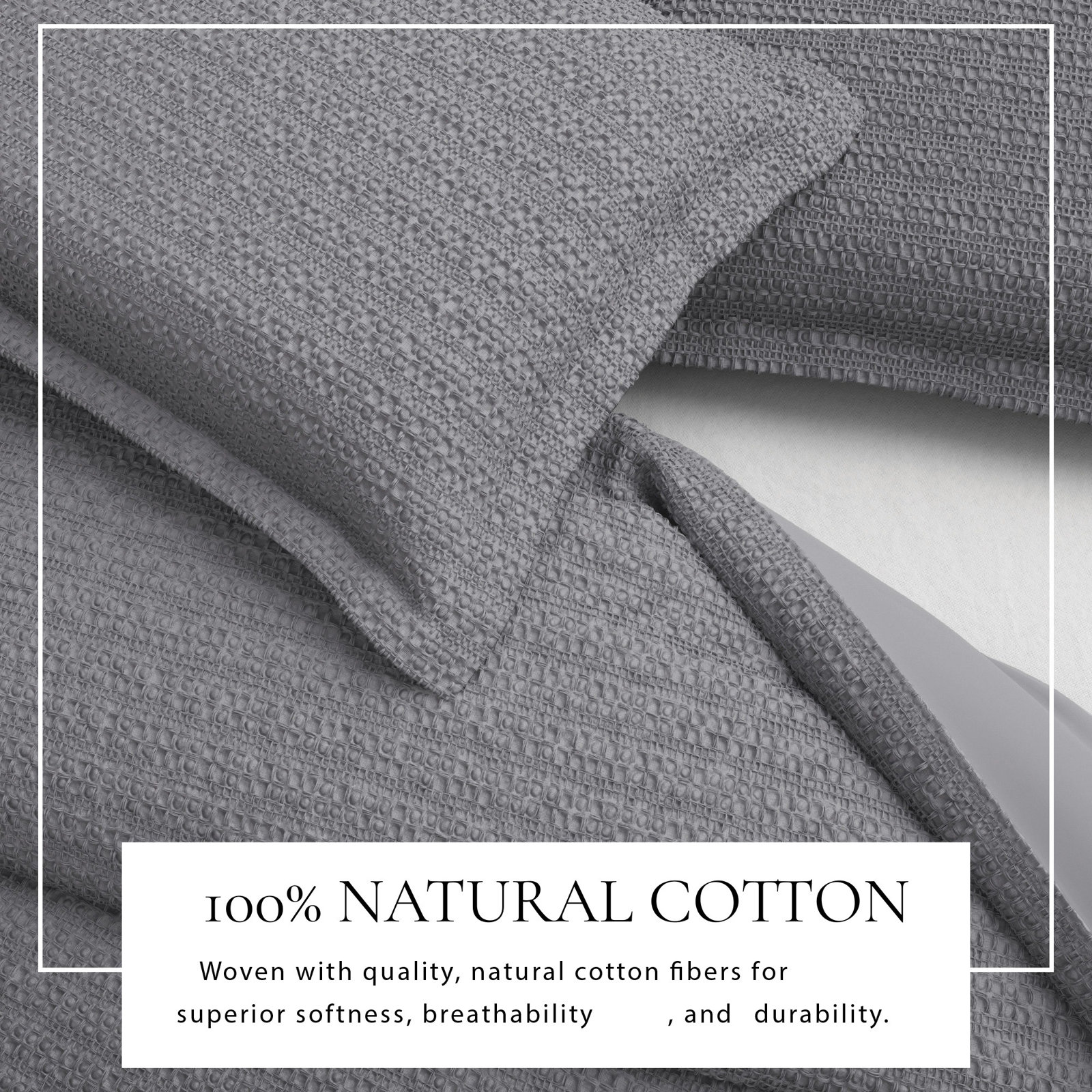 Waffle Cotton Duvet Cover Set, Full / Queen Duvet + 2 Shams, Denim Blue