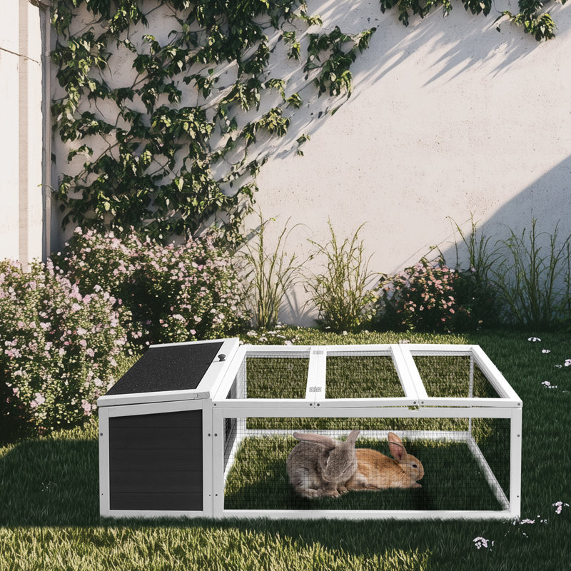Cage à lapin en bois 50 po avec asphalte imperméable, toit ouvrant et porte latérale