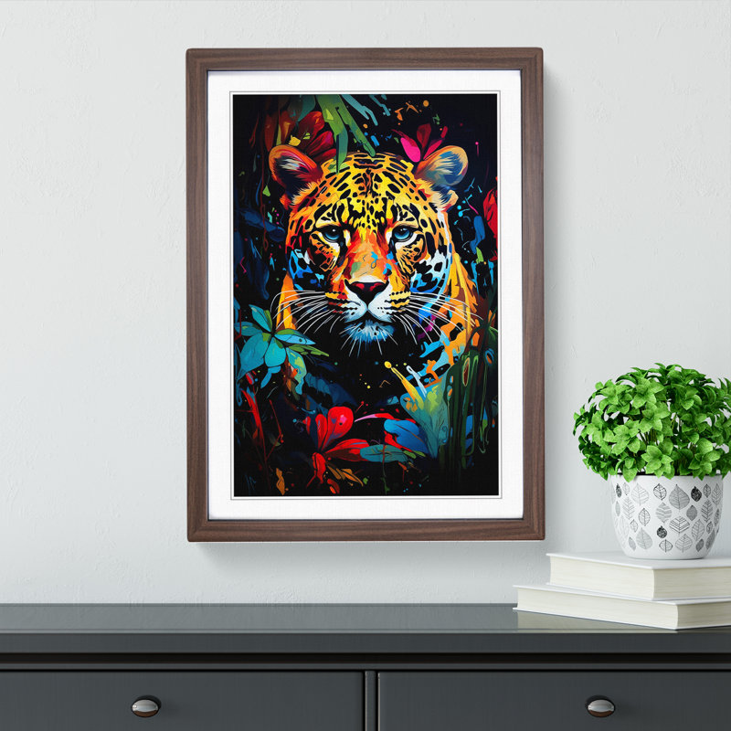 Leopard Expressionism Art - Framed Print, 34cm H x 25cm W x 2cm D, Walnut Framed