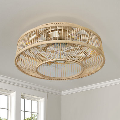 20" Bamboo Boho Ceiling Fan with Lights and Remote, 6-Speed, Reversible Blades for Home Use