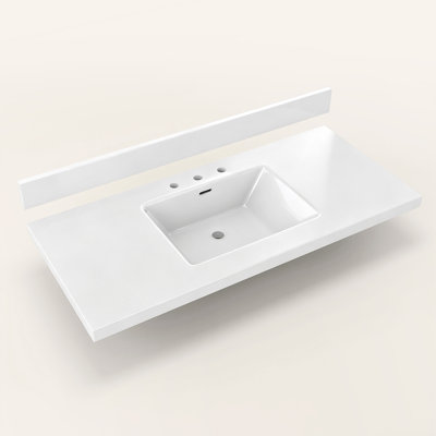 48" W x 21" D Solid Surface Bathroom Vanity Top with Integrated Center Single Sink 3.5" Backsplash 8" Widespread 3 Hole Faucet