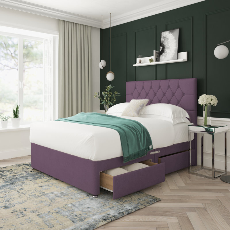 Divan Bed Base, Right Side Drawers, Kingsize (5'), Lilac