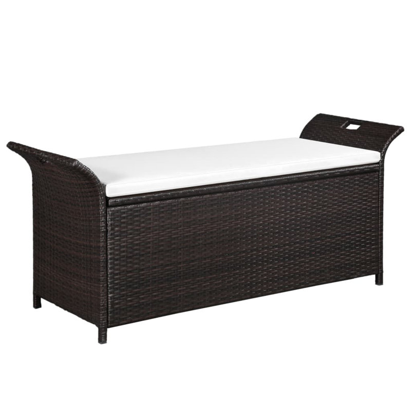 vidaXL Patio Storage Bench with Cushion, Outdoor Ottoman Bench, Brown