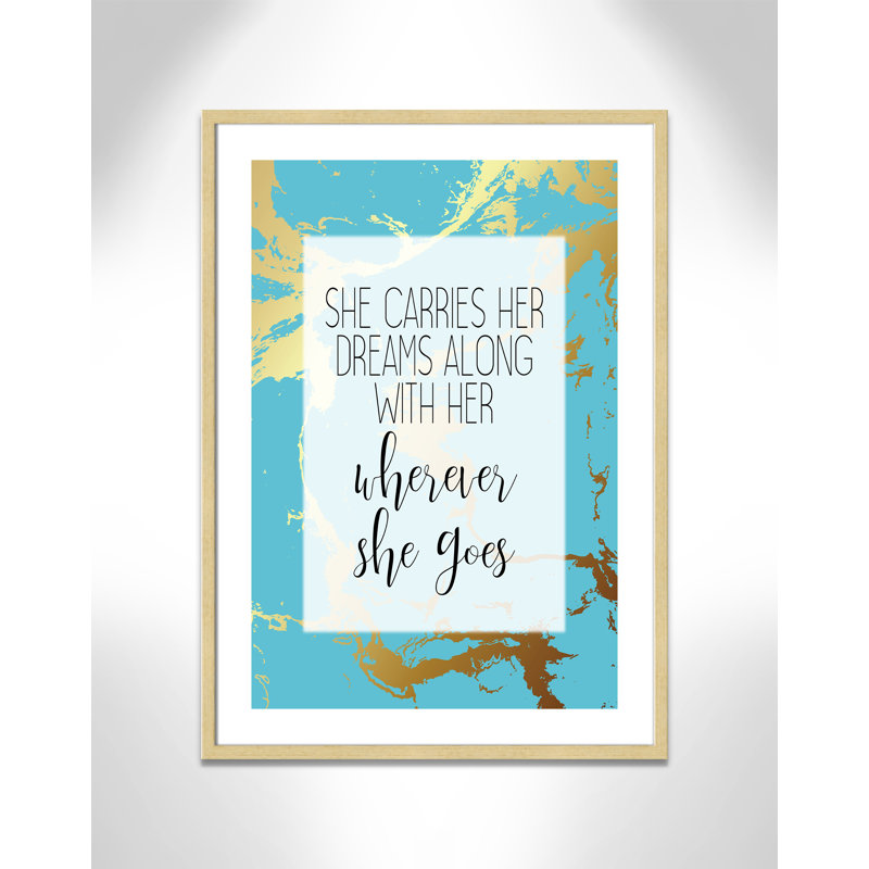 «Whereever she goes», art encadré, H 35,5 po x l 25,5 po x P 1,19 po, Encadré de boîte champagne