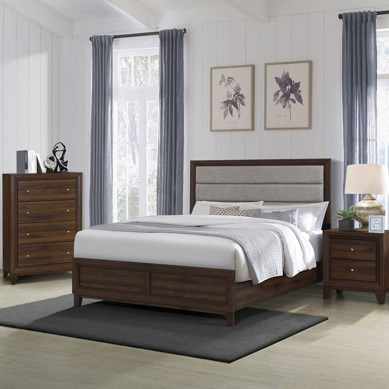 Anza Walnut Upholstered Eastern King Bed
