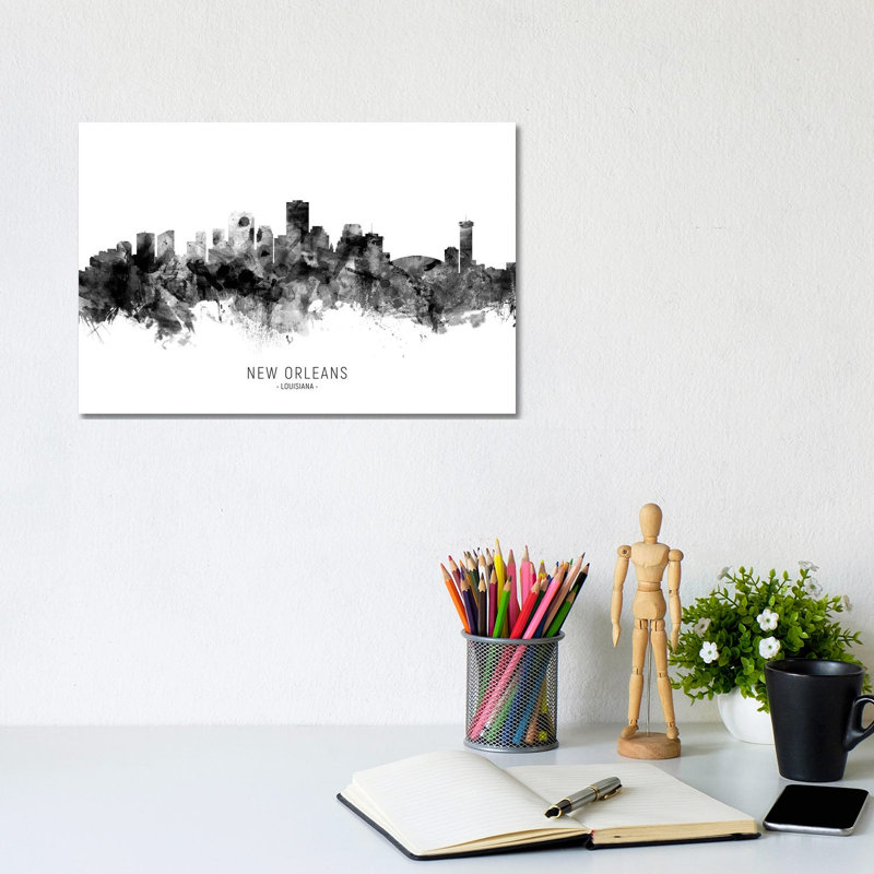 New Orleans Louisiana Skyline Name Bw by Michael Tompsett - Wrapped Canvas Gallery-Wrapped Canvas Giclée