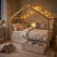 Structure de lit double pour enfants ou chambre d'amis, bois massif blanc classique avec tiroir intégré et rangement pour bibliothèque