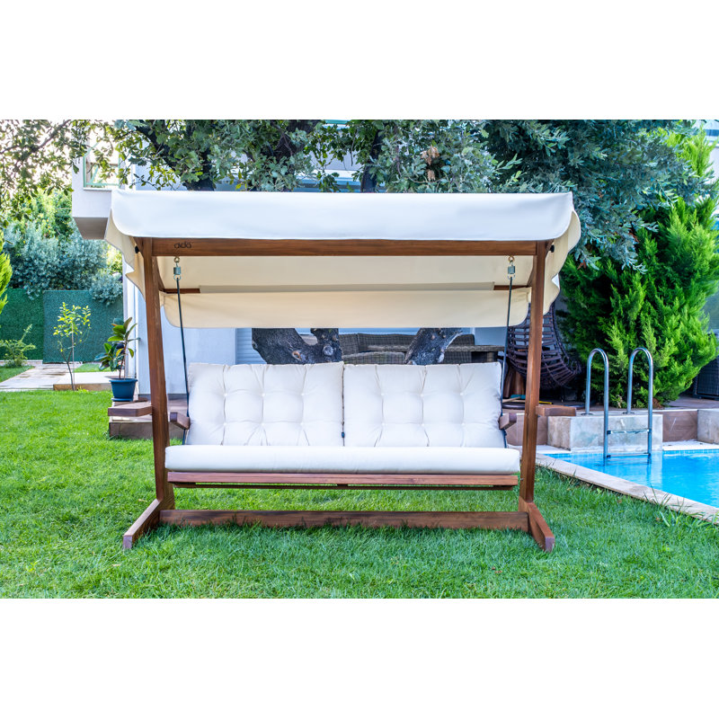 Devaya Solid Wood Porch Swing with Stand, Beige