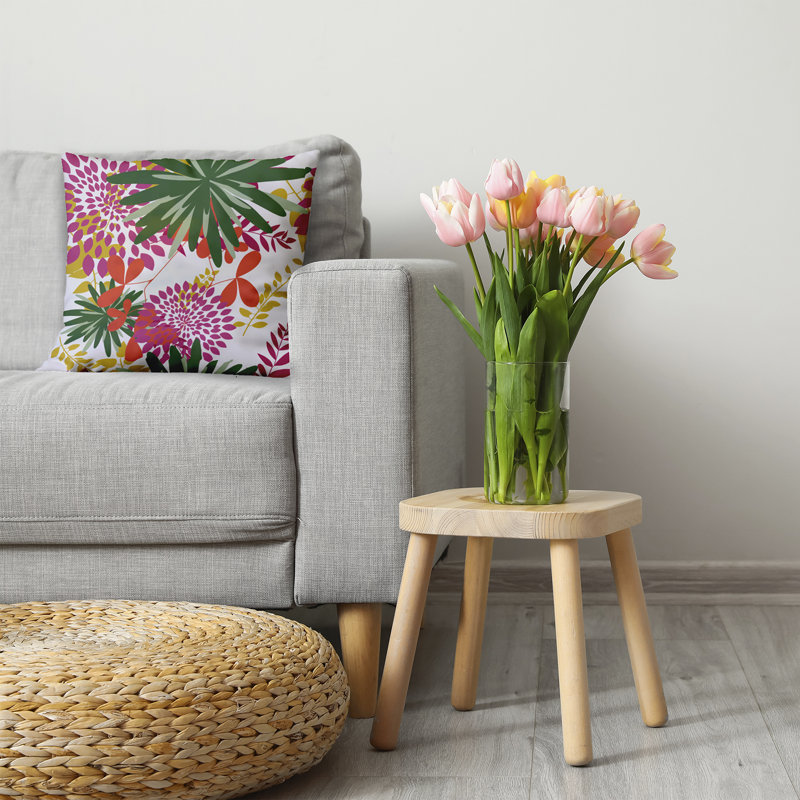 Coussin décoratif en polyester floral, Carré, H 26 po x l 26 po