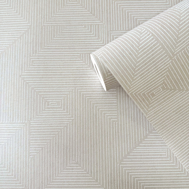 Zen Collection Cleopatra Geometric Textured Wallpaper Roll, Cream