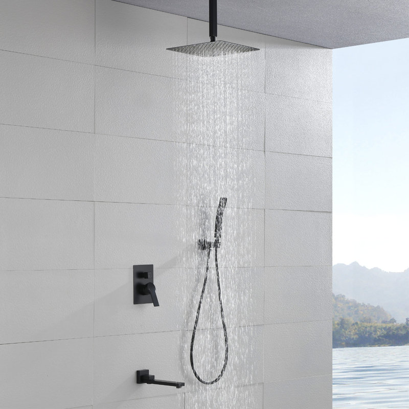 10 Inch Ceiling Mounted Tub Shower System With Handheld Shower Single Handle Shower Faucet Set Brass High Pressure Shower Trim Kit With Rough-In Valve