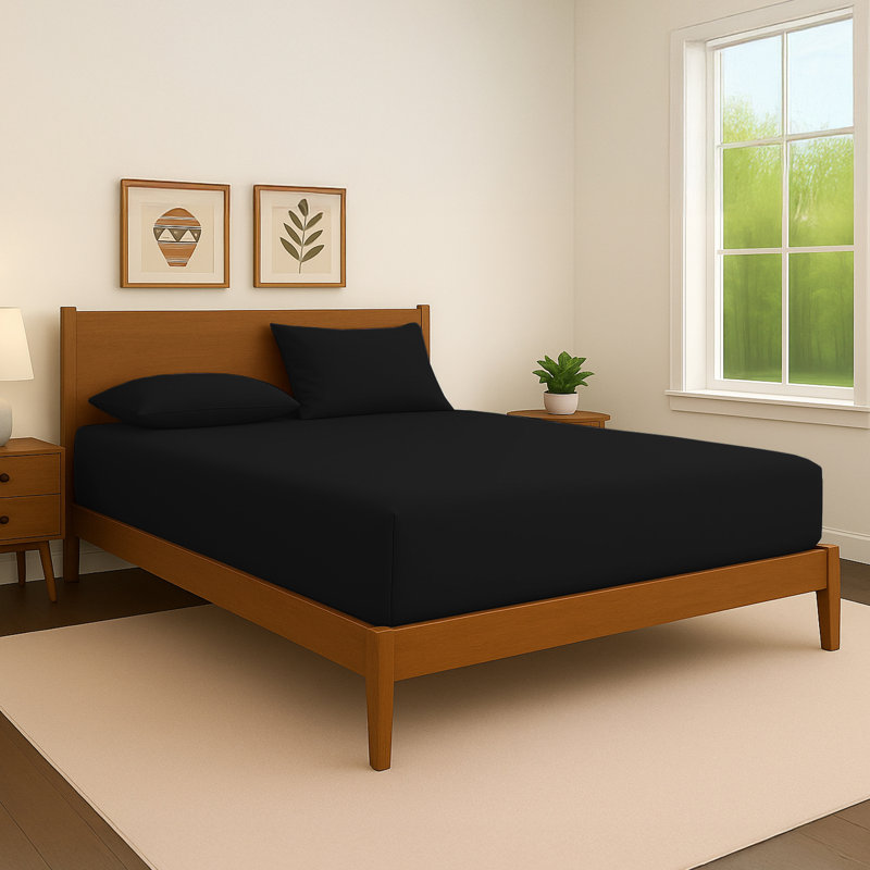 40cm Extra Deep Fitted Sheet – Soft Microfiber, Wrinkle-Free, Cooling, Elastic Corners, Single (3'), Black