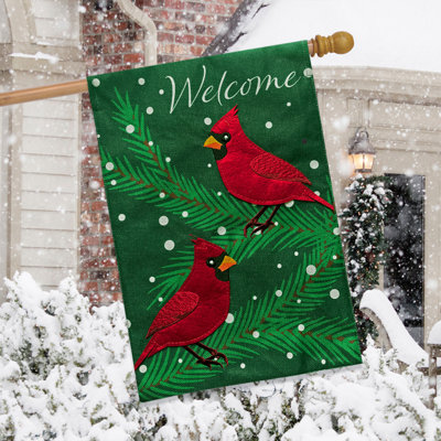 Cardinals In Snow House Flag