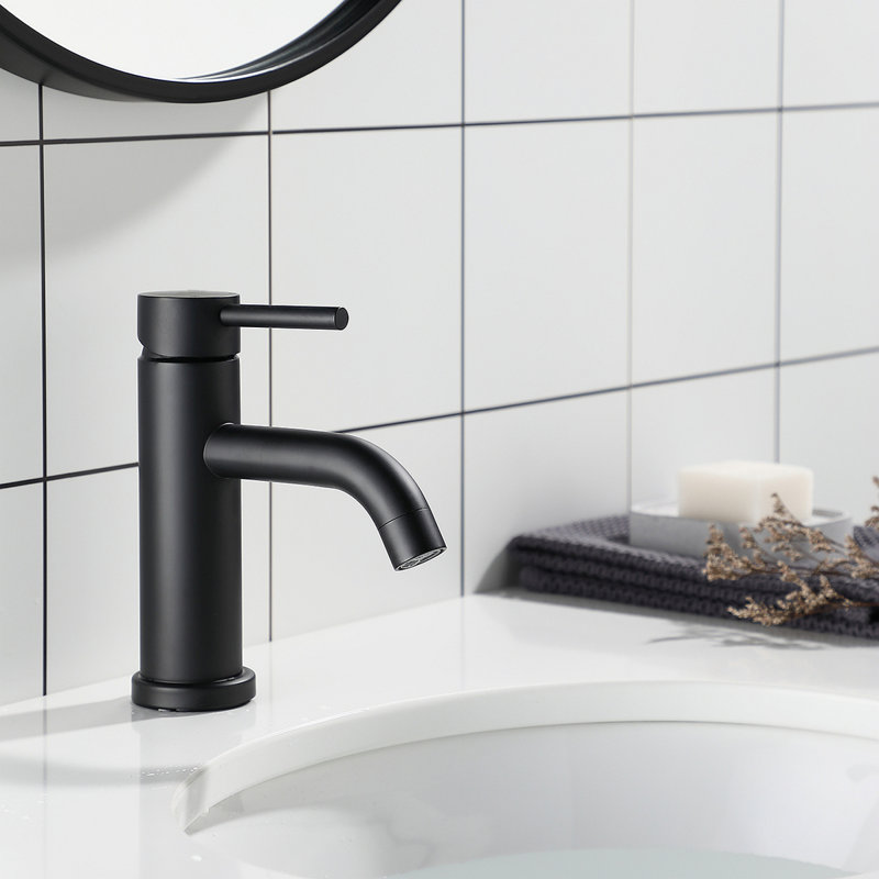 ADA Compliant Single Hole Bathroom Faucet - 6.57" High Stainless Steel Waterfall Faucet, Matte Black