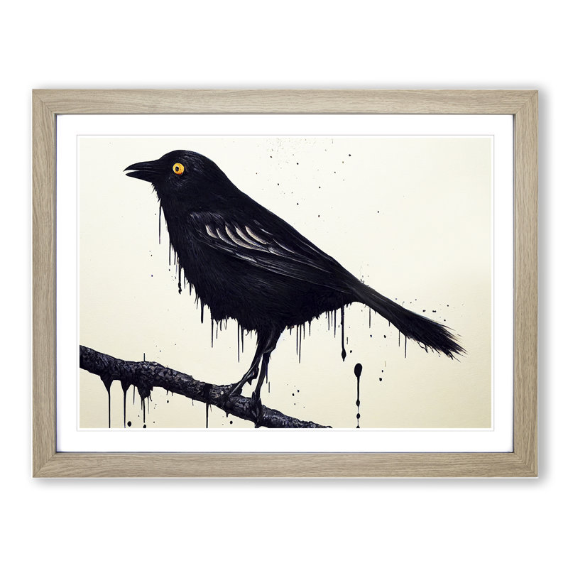Crow Bird Splash Vol.3 - Framed Print, 46cm H x 64cm W x 2cm D, Oak