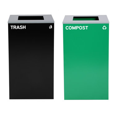 29 Gallon Steel Open Top Compost and Trash Can Set with Square Lid