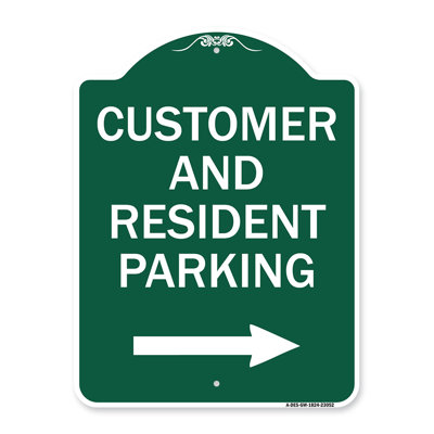 Enseigne Signmission Designer Series - Stationnement réservé au client et au visiteur (avec flèche droite) | Enseigne architecturale noire et dorée en aluminium de gros calibre 18 po x 24 po | Fabriqué aux États-Unis