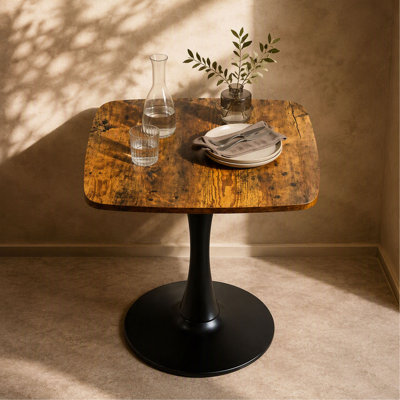 Table carrée carrée, table carrée Tulip 24 po avec plateau en panneau de fibres à densité moyenne et piédestal en métal mat, table bistro moderne Mid-Century pour la cuisine, les petits espaces, le salon et le café