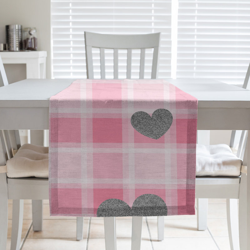 Chemin de table fête du saint-valentin hole hol, L 90 po x l 16 po, Rose / Gris, Polyester