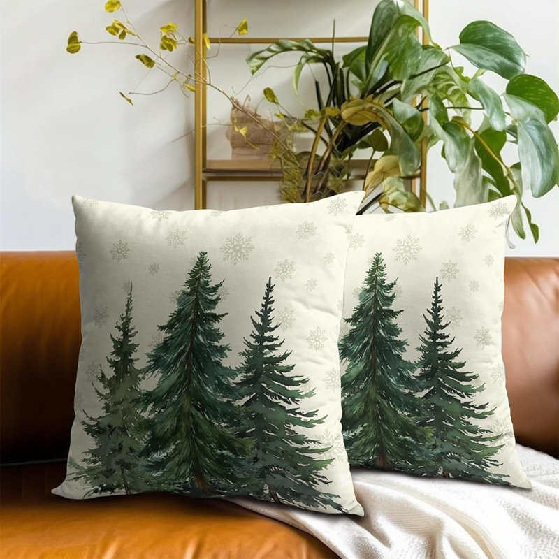 Housses de coussin en pin 18 x 18 po, housses de neige décoratives d'hiver vert forêt