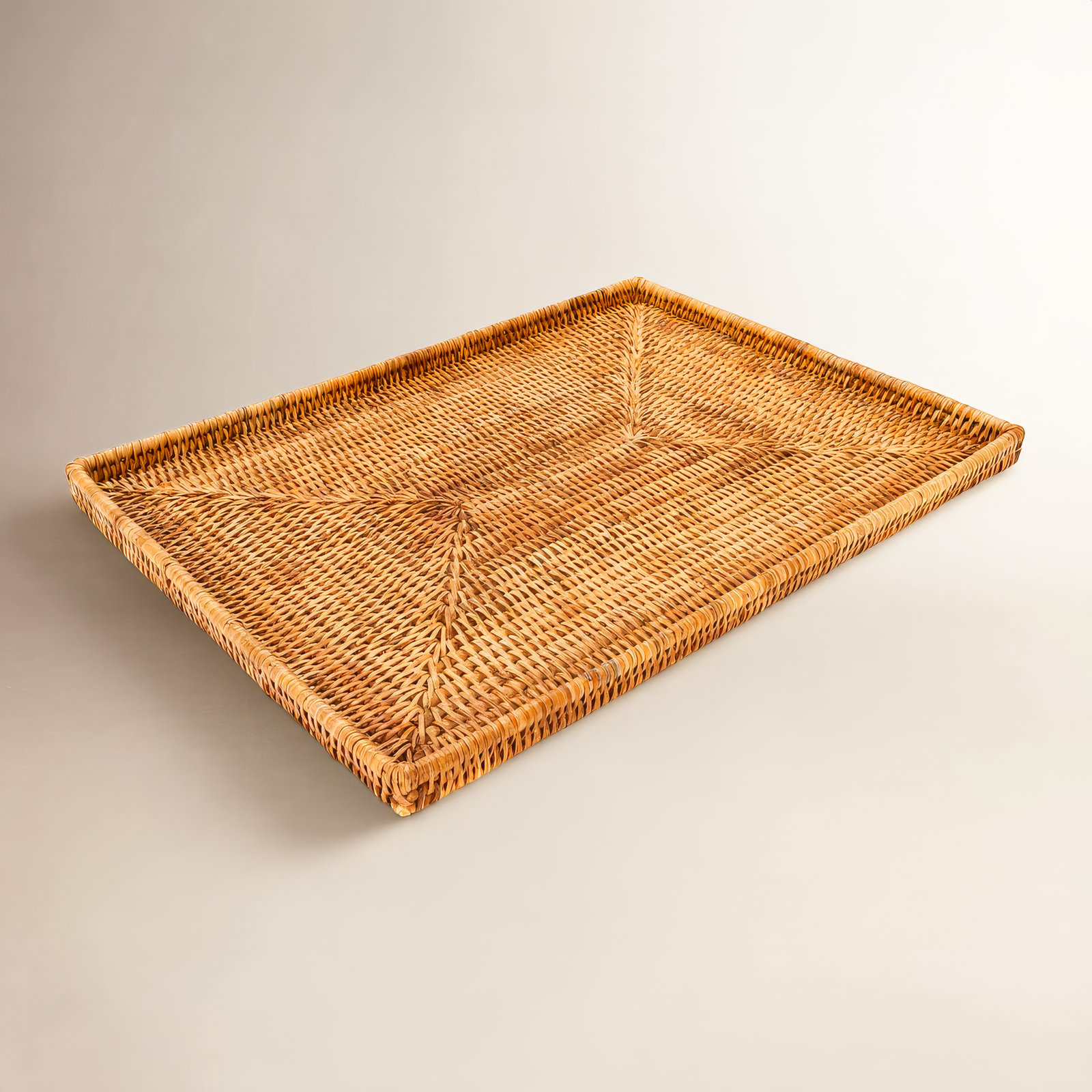 Rattan Flat Decorative Tray, Honey Brown
