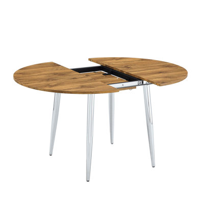 Adjustable Extendable Dining Table, Wood Grain MDF Top With Silver Metal Legs, Sleek Household Retractable Table