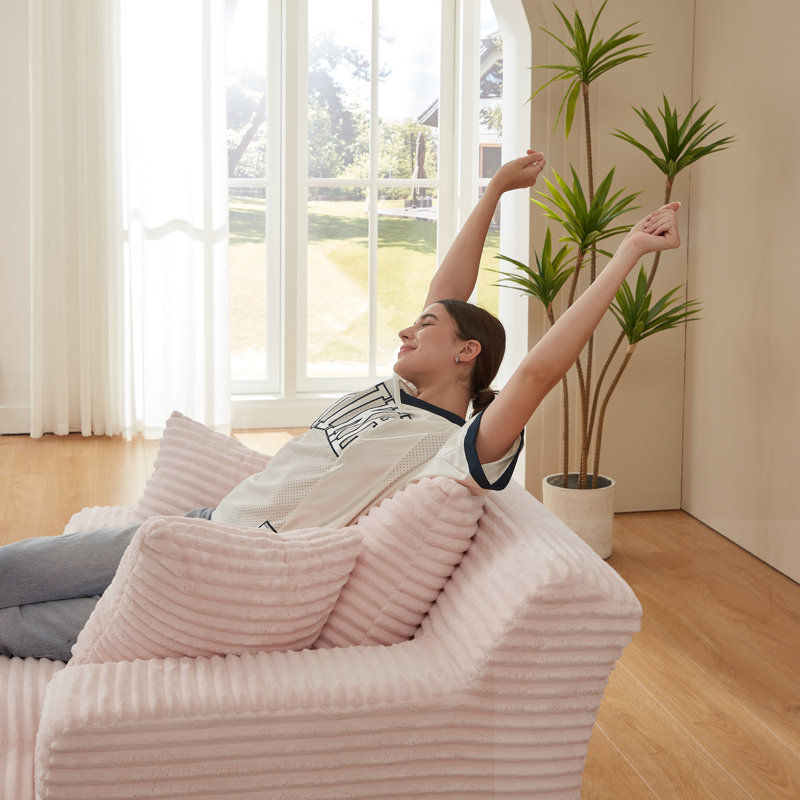 Chaise longue rembourrée en velours côtelé Corduroy, Pink